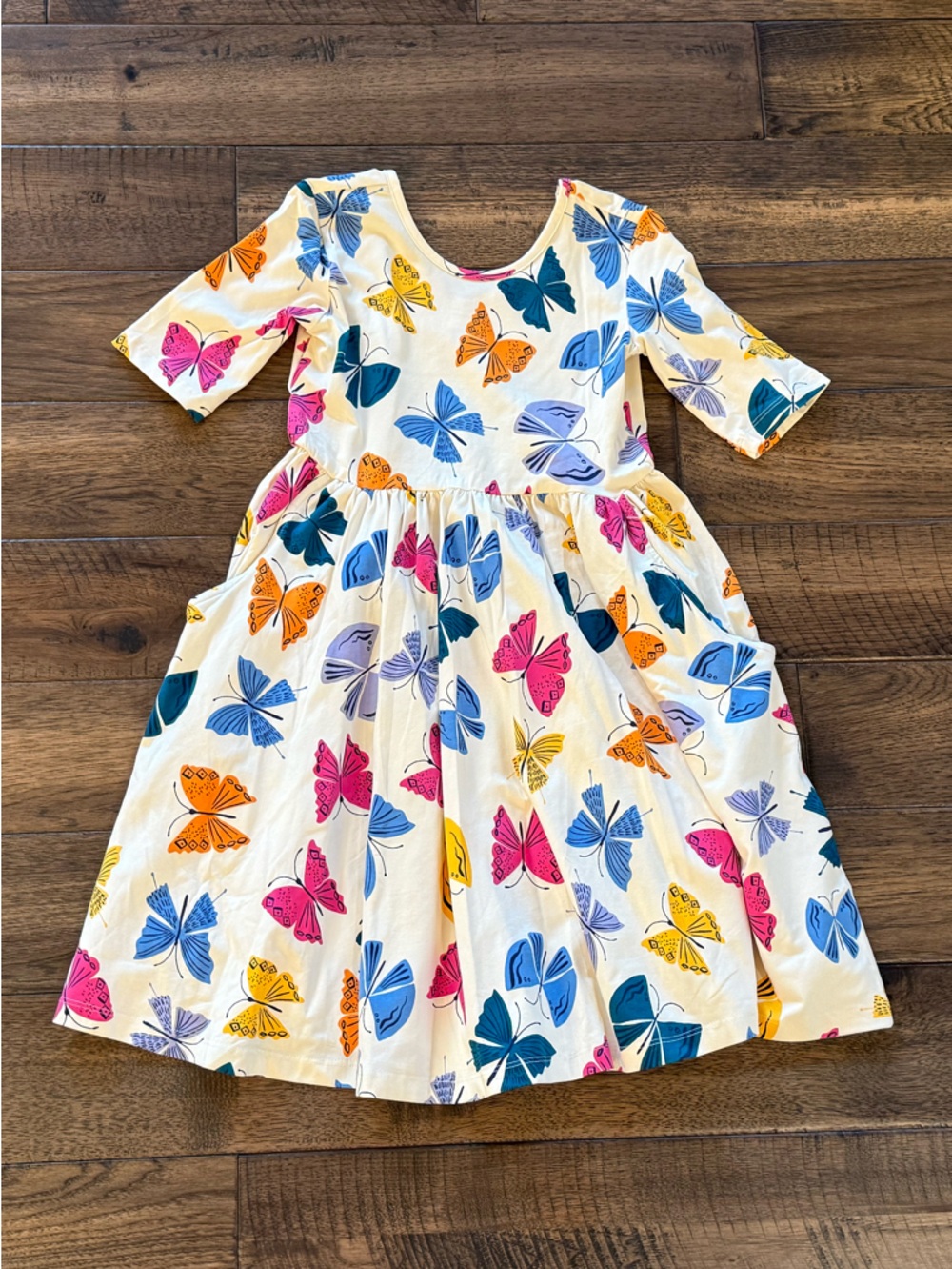 Hanna Andersson White Dress with Multicolor Butterfly Print, Sz 10
